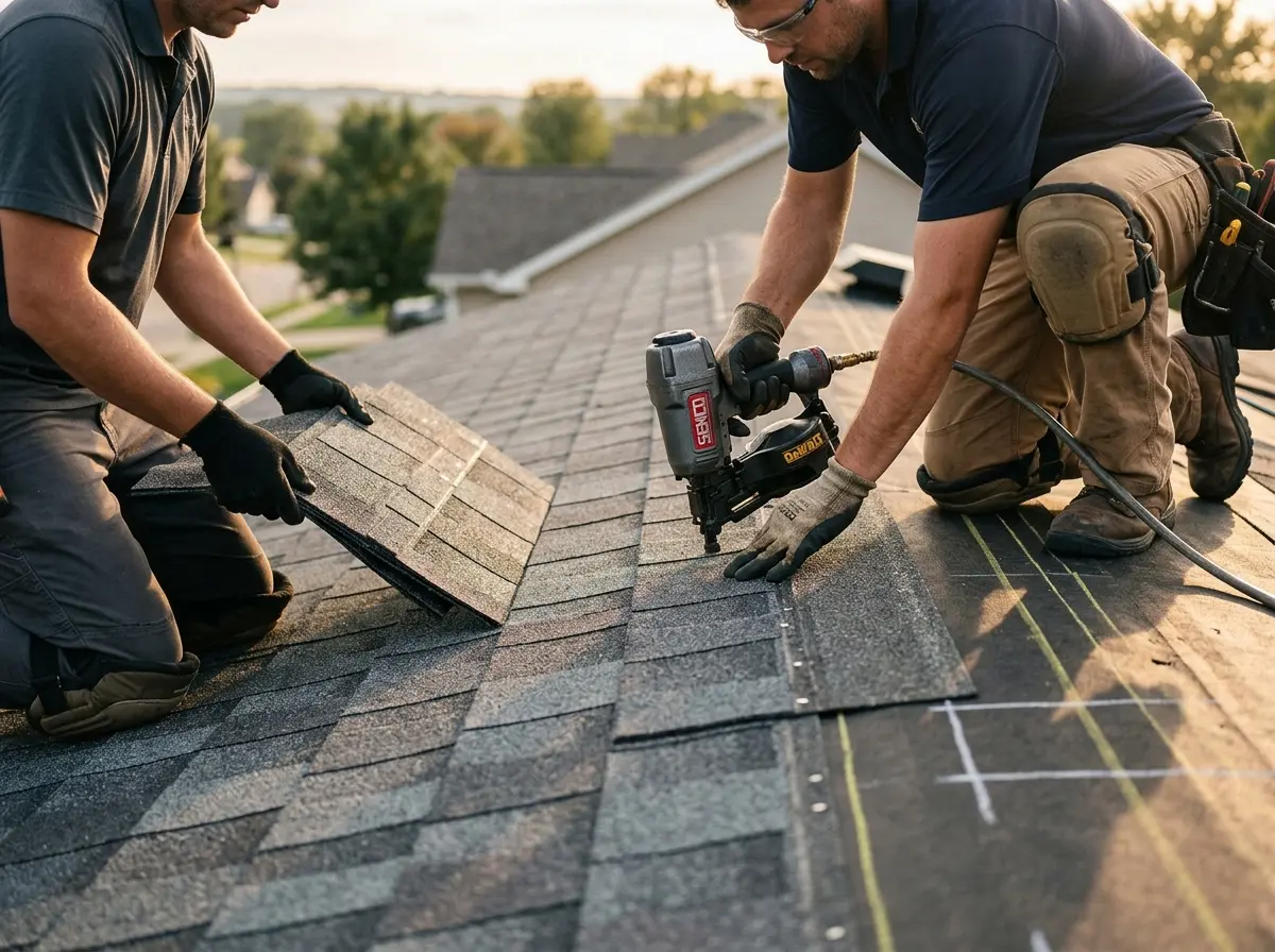 Professional roofer working on a residential roof in Bonita Springs